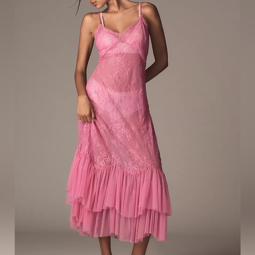 Let Me Be Sheer Lace Midi Slip